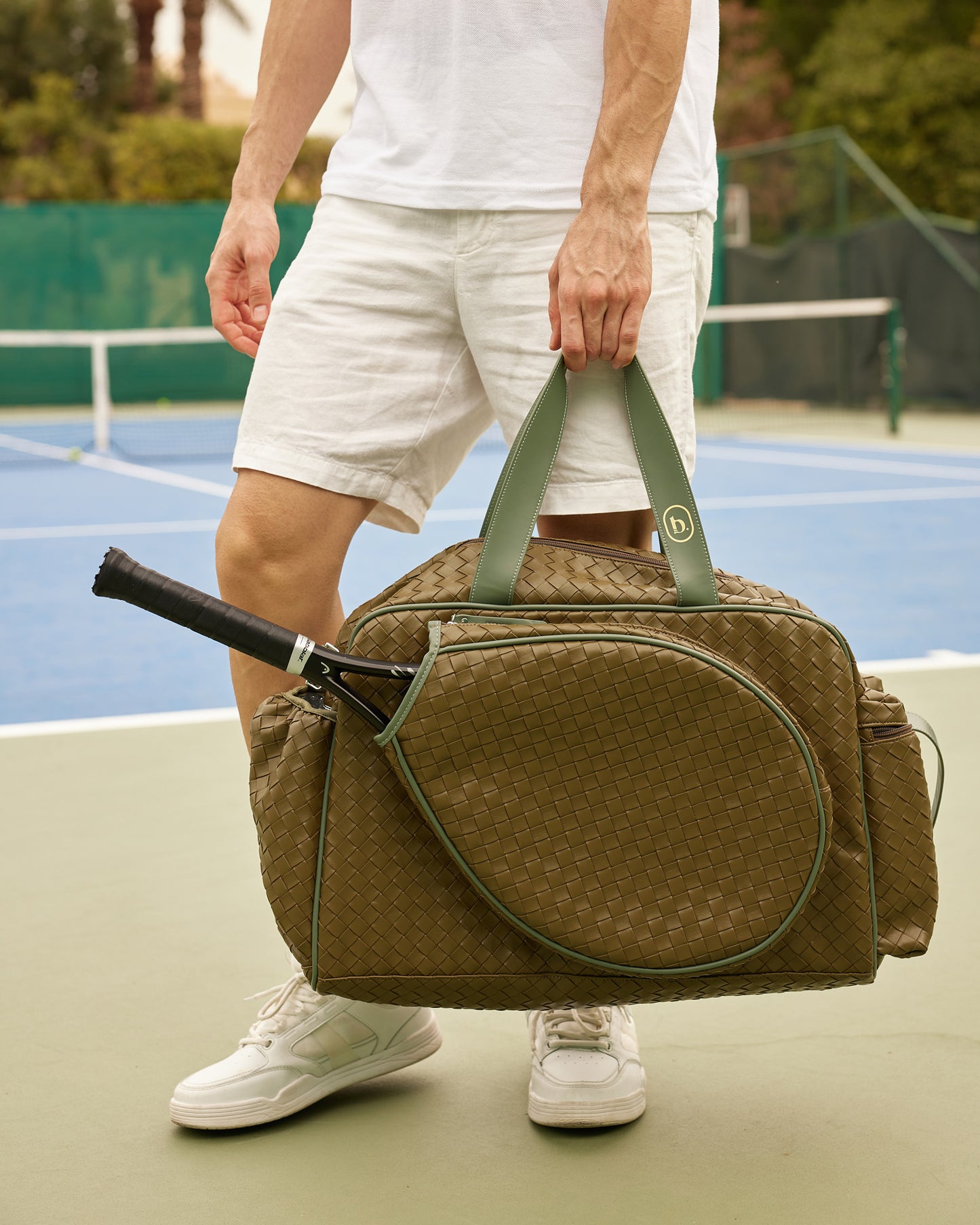 Large Duffel Racket Bag Woven Leather Green