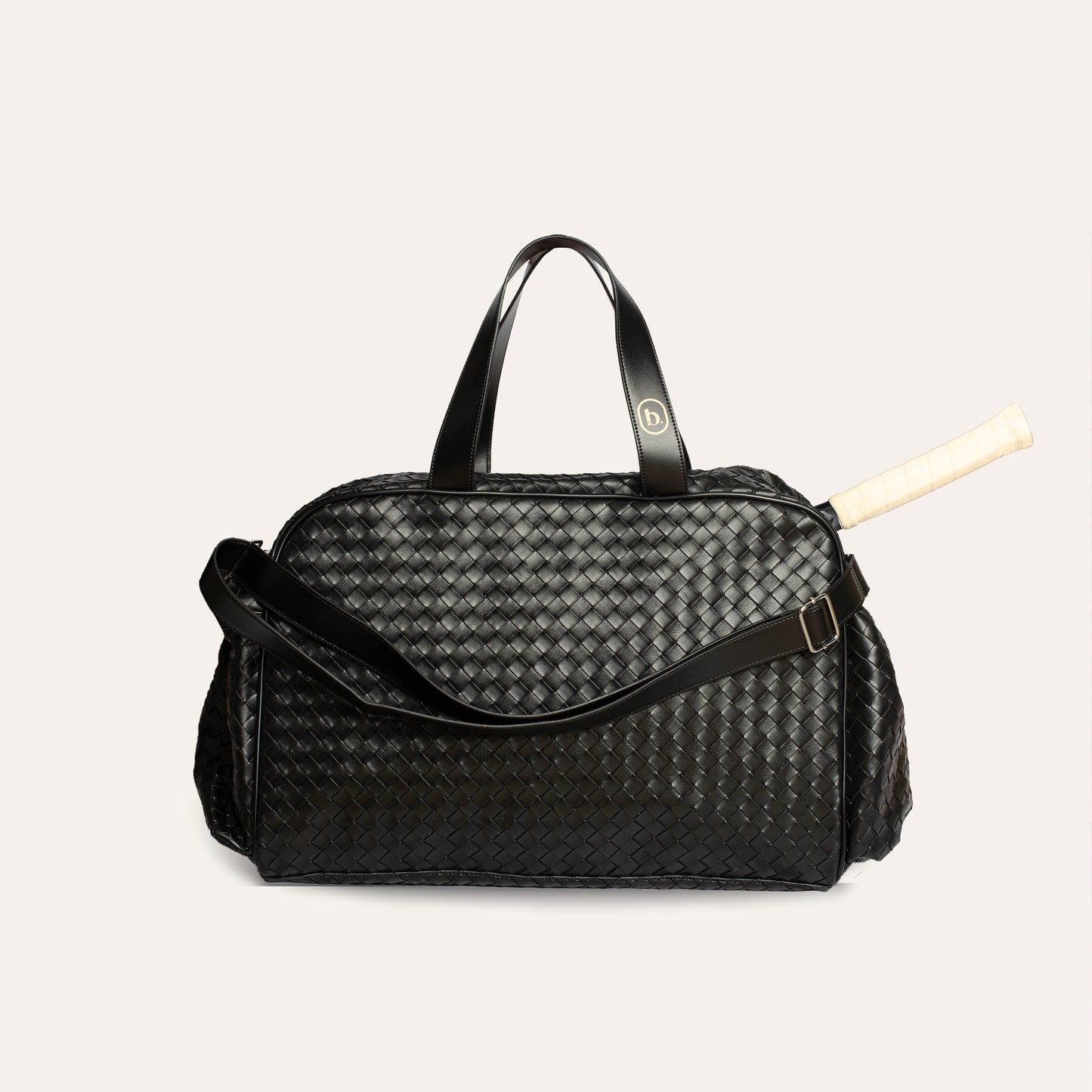 Large Duffel Racket Bag Woven Leather Black