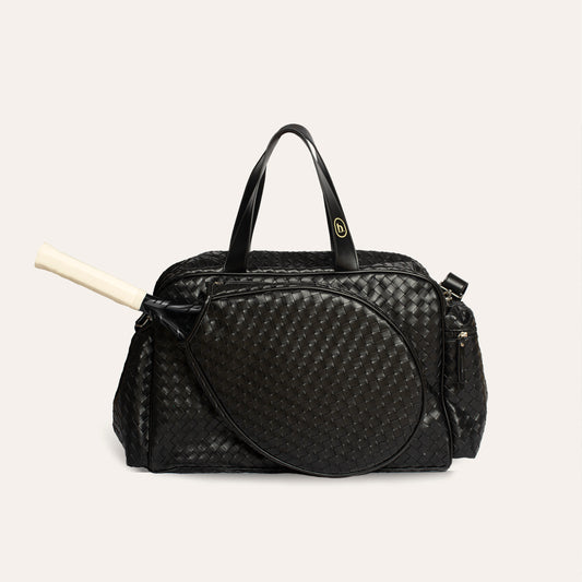 Large Duffel Racket Bag Woven Leather Black