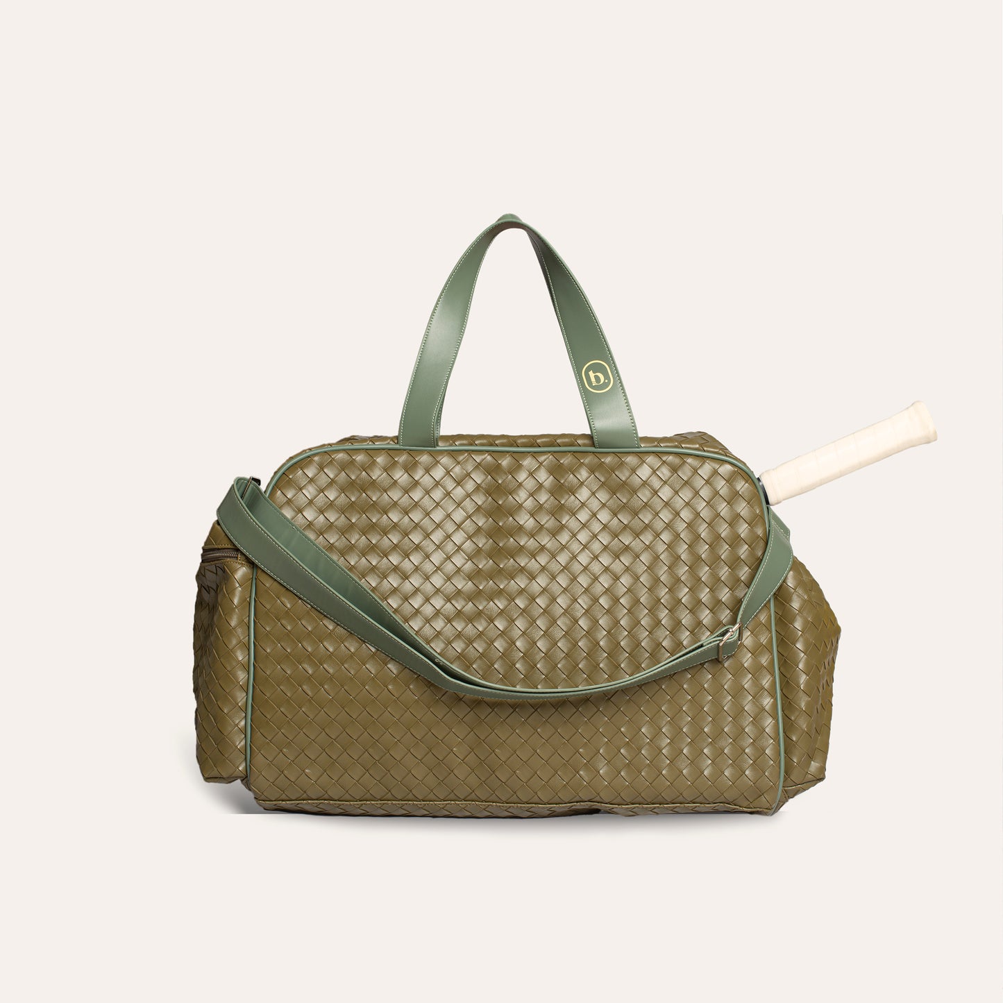 Large Duffel Racket Bag Woven Leather Green