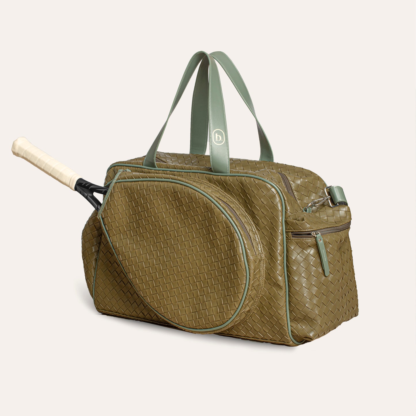 Large Duffel Racket Bag Woven Leather Green