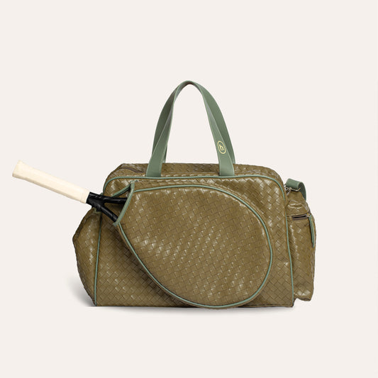 Large Duffel Racket Bag Woven Leather Green