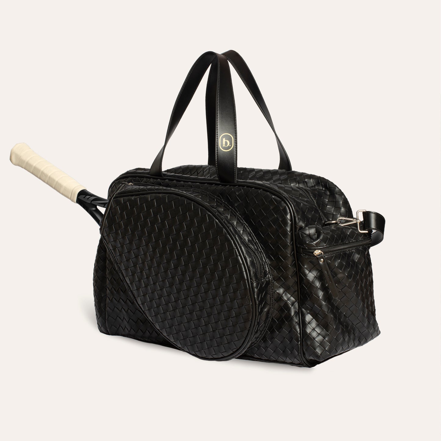 Large Duffel Racket Bag Woven Leather Black