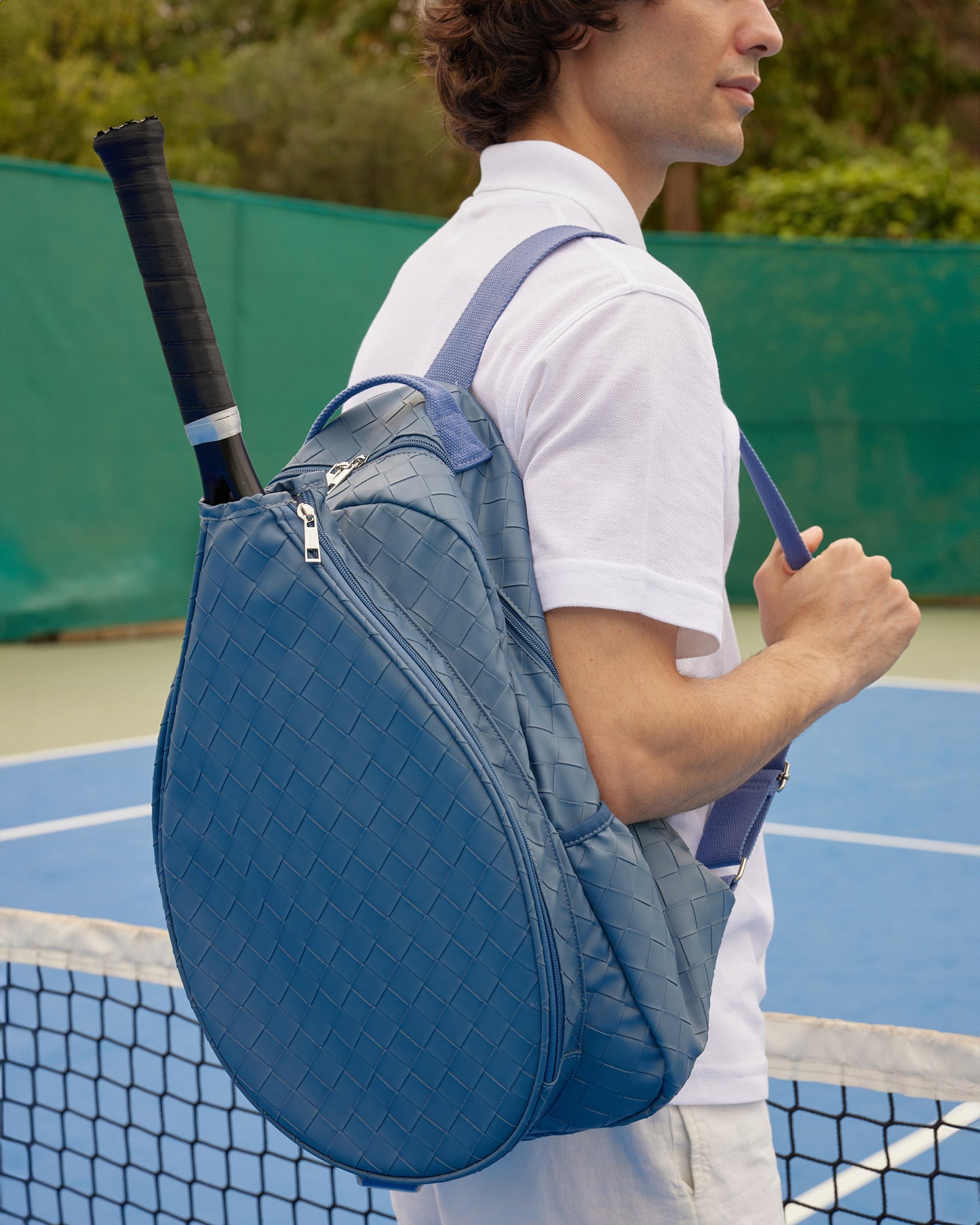 Racket Backpack woven leather Blue